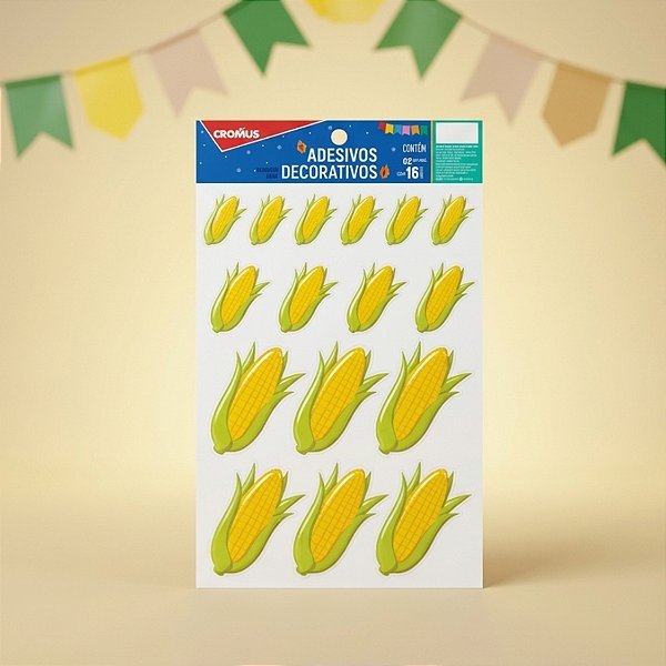 Cartela Adesiva  De Festa Junina Milho - Arraiá Bão Demais - 32 unidades - Cromus - Rizzo