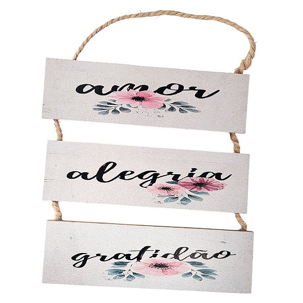 Placa Decorativa em MDF - Amor, Alegria e Gratidão - 52x27cm - 1 unidade - Rizzo