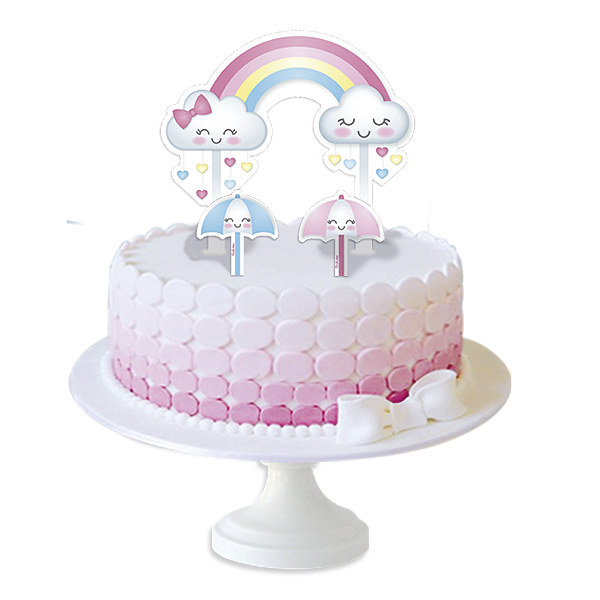 Topper p/ Bolo Festa Chuva de Amor - 3 unidades - Festcolor - Rizzo Festas