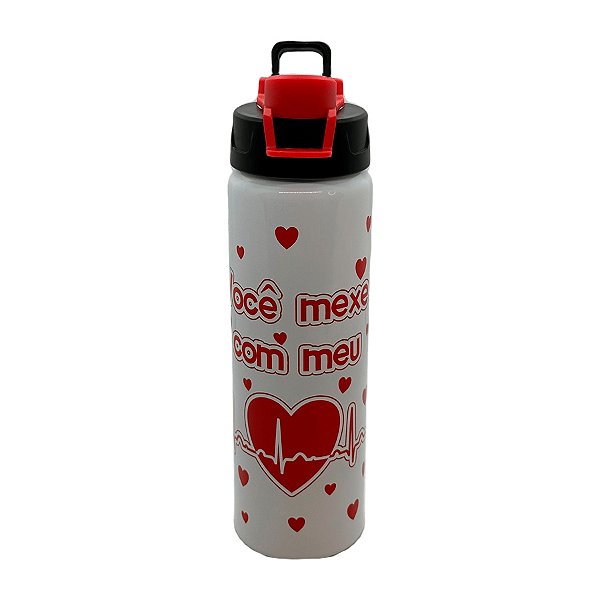 Garrafa Branca de Alumínio - Você Mexe com Meu Coração - 600ml - 1 unidade - Rizzo