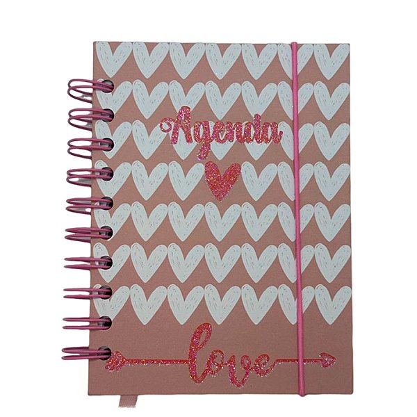 Agenda Permanente Rose com Corações - 160 Folhas - 13x15,1cm - 1 unidade - Rizzo