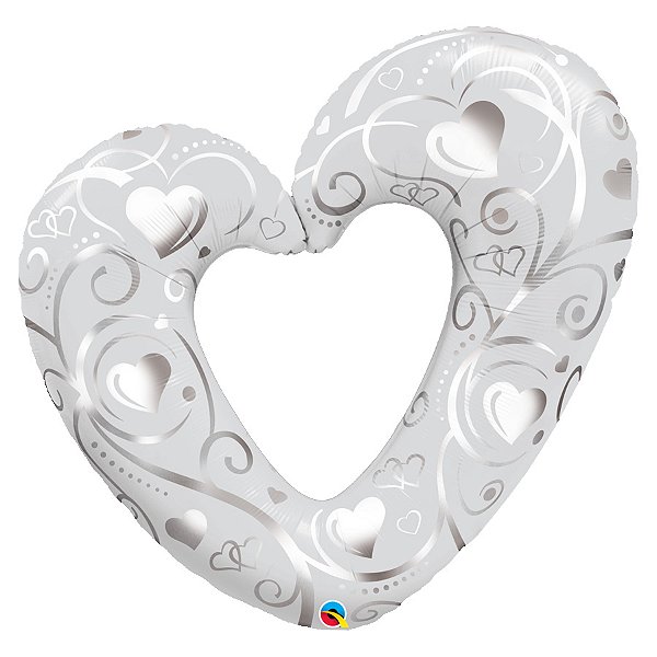 Balão de Festa Microfoil 42" 106cm - Corações e Filigramas Branco - 1 unidade - Qualatex Outlet - Rizzo