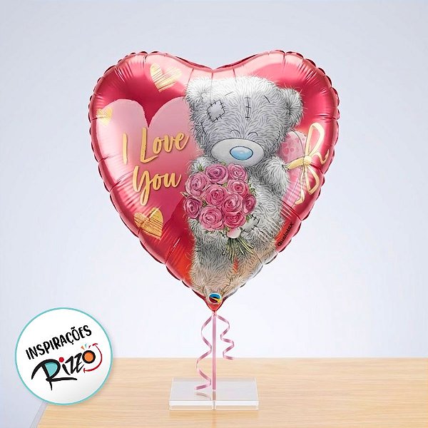 Balão de Festa Microfoil 18" 46cm - Coração Teddy I Love You Buquê - 1 unidade - Qualatex Outlet - Rizzo