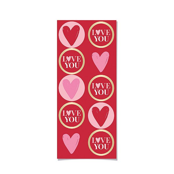 Adesivo Redondo - Love You Vermelho - 10 unidades - Cromus - Rizzo