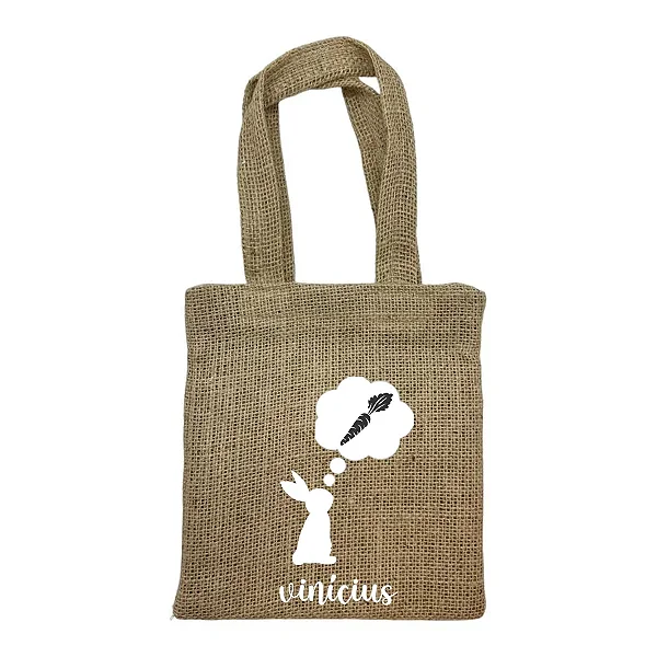 Sacola de Juta Coelho com Nome - 20x22cm - 1 unidade - Rizzo Personalizado