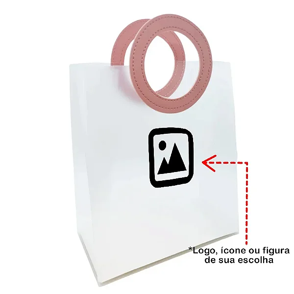 Sacola PVC com Alça Redonda Rosa Personalizada com Logo - 18x16x8cm - 1 unidade - Rizzo Personalize
