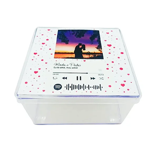 Caixa Acrílica Personalizada com Foto e Música Spotify - 14x14cm - 1 unidade - Rizzo Personalize