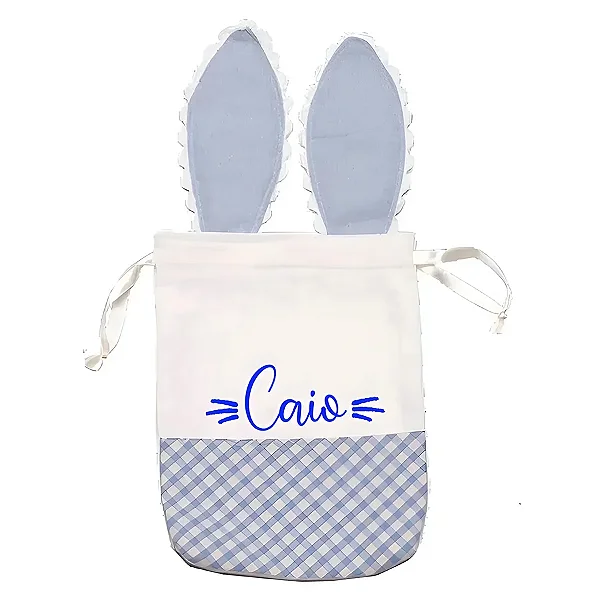 Bolsinha de Páscoa Coelho com Nome - Azul - 1 unidade - Rizzo Personalizado