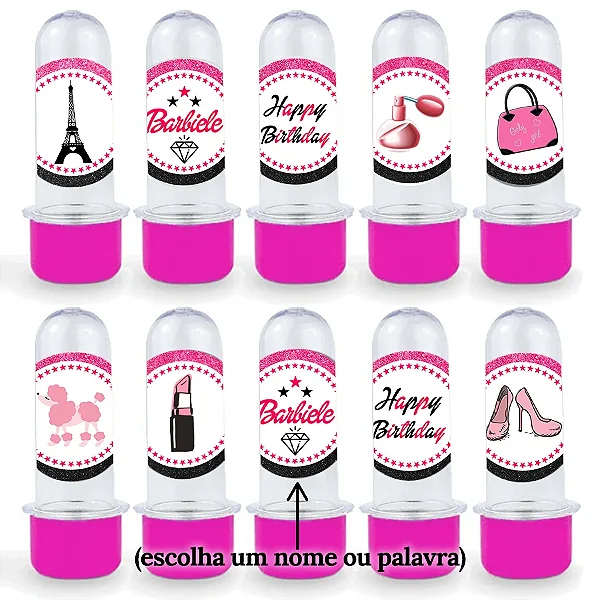Mini Tubete Lembrancinha Pink - Boneca Fashion c/ Nome - 8cm - 20 unidades - Rizzo Personalizado