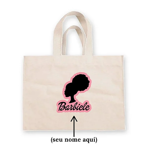 Sacola de Algodão Cru Personalizada - Silhueta Patricinha Mod.4 c/ Nome - 20cm x 22cm - 1 unidade - Rizzo Personalizado