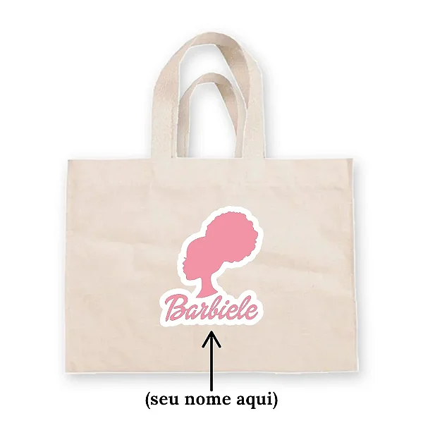 Sacola de Algodão Cru Personalizada - Silhueta Patricinha Mod.3 c/ Nome - 20cm x 22cm - 1 unidade - Rizzo Personalizado