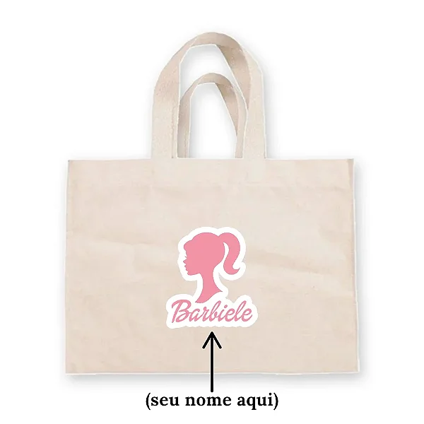 Sacola de Algodão Cru Personalizada - Silhueta Patricinha Mod.1 c/ Nome - 20cm x 22cm - 1 unidade - Rizzo Personalizado