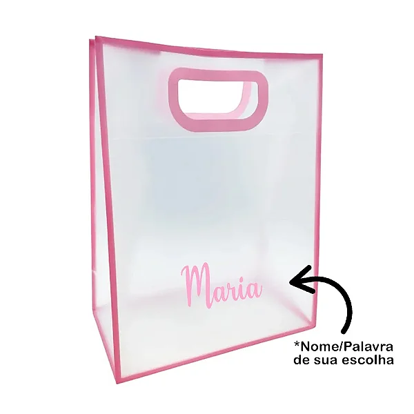 Sacola PVC com Alça Rosa Personalizada com Nome - 27x21x11cm - 1 unidade - Rizzo Personalizado