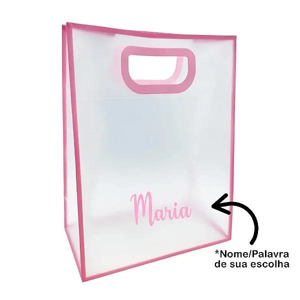 Sacola PVC com Alça Rosa Personalizada com Nome - 30x25x15cm - 1 unidade - Rizzo Personalizado