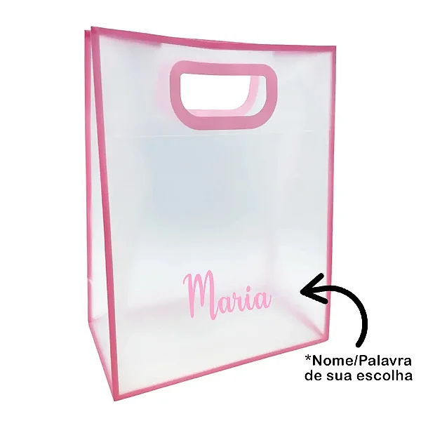 Sacola PVC com Alça Rosa Personalizada com Nome - 40x30x12cm - 1 unidade - Rizzo Personalizado