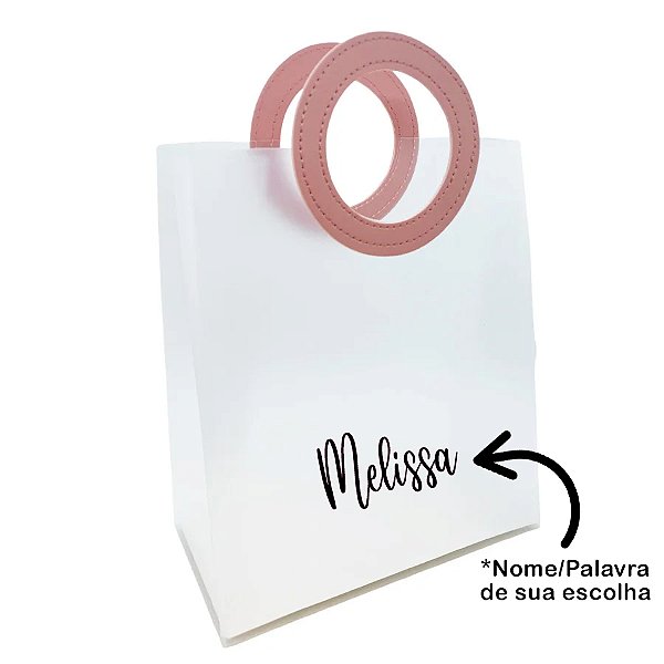 Sacola PVC com Alça Redonda de Couro Rosa Personalizada com Nome - 27x23x11cm - 1 unidade - Rizzo