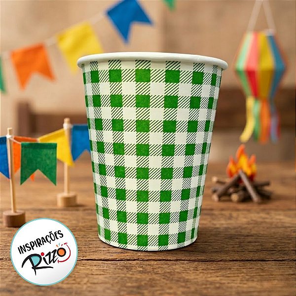 Copo de Papel Xadrez - Verde - Festa Junina - 270ml - 10 unidades - Rizzo