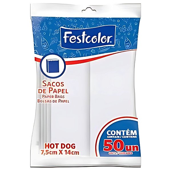 Saco De Papel Branco - Hot Dog - 7,5x14,5cm - 50 unidades - Rizzo