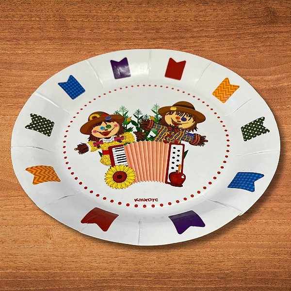 Prato Redondo De Papel Festa Junina Espantalhos - 18cm - 8 unidades - Rizzo
