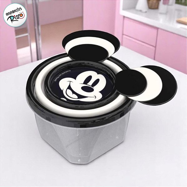 Kit 3 Potes de Plástico - Mickey Preto e Branco - 1 unidade - Disney Original - Rizzo