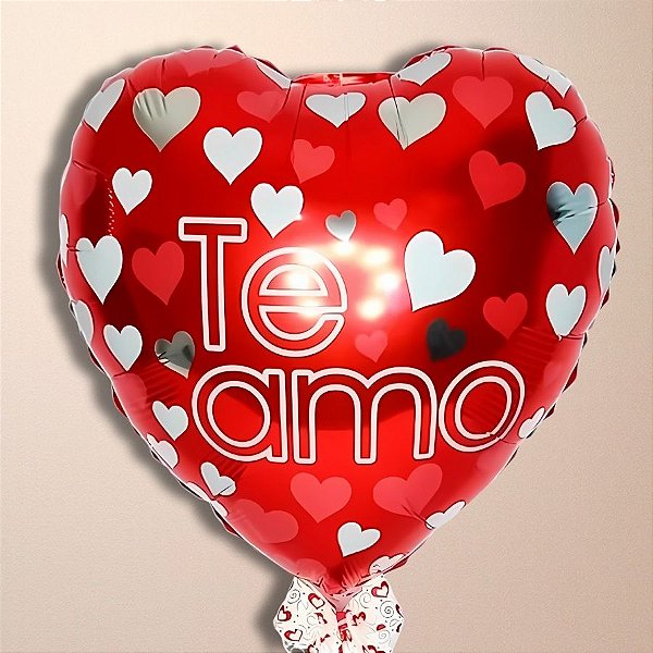 Balão De Festa Metalizado De Coração 18" 45cm - Te Amo - 50 unidades - Rizzo - Rizzo