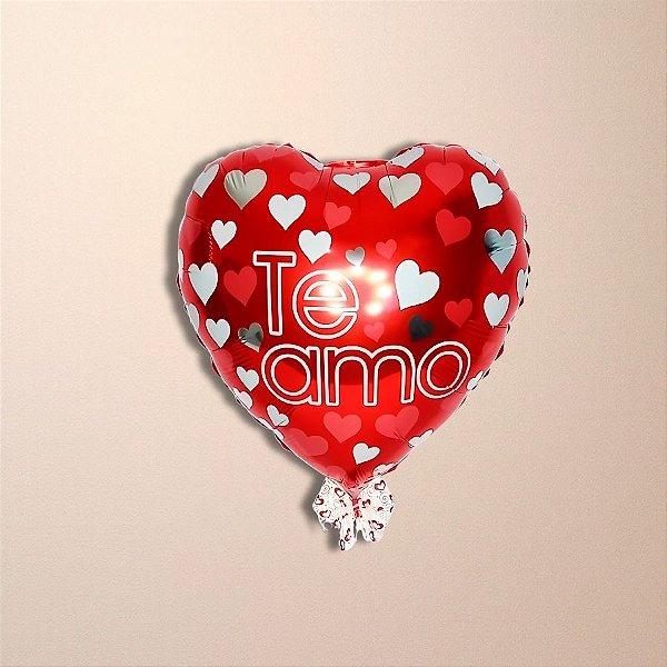 Balão De Festa Metalizado De Coração 10" 25cm - Te Amo - 50 unidades - Rizzo - Rizzo