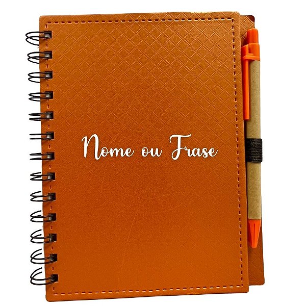 Bloco para Anotação Personalizado Escrita Branca De Couro com Caneta - Laranja - 70 Folhas - 14,5x18cm - 1 unidade - Riz