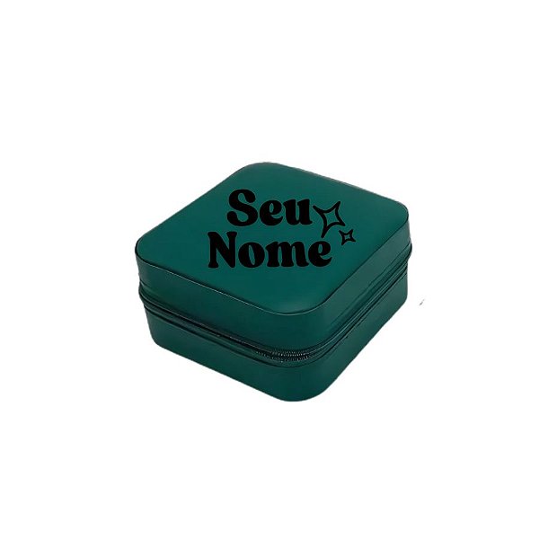 Mini Porta Jóias Portátil Personalizado com Nome Dourado - Verde Escuro sem Textura - 1 unidade - Rizzo