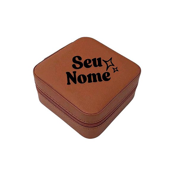 Mini Porta Jóias Portátil Personalizado com Nome Dourado – Marrom - 1 unidade - Rizzo