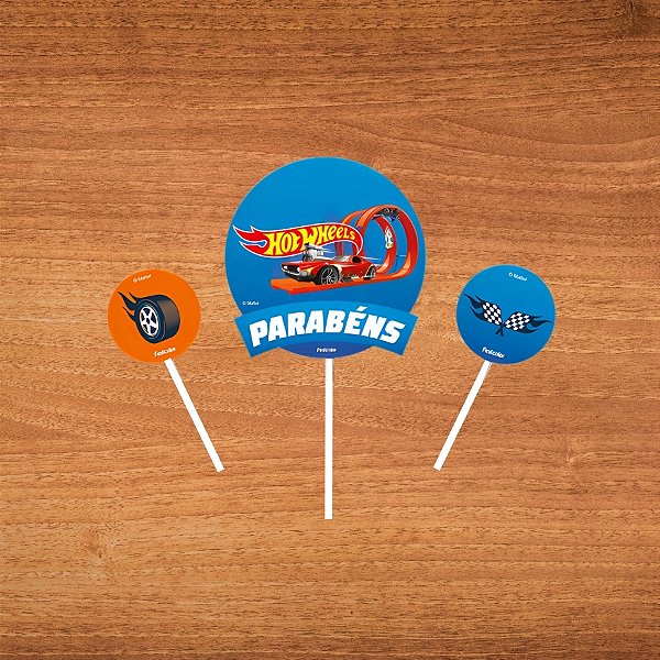 Kit Topo De Bolo - Hot Wheels - 3 unidades - Festcolor - Rizzo