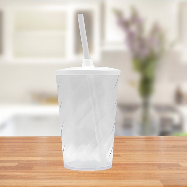 Copo Twister Tampa e Canudo - Cristal - 400ml - 1 unidades - Rizzo