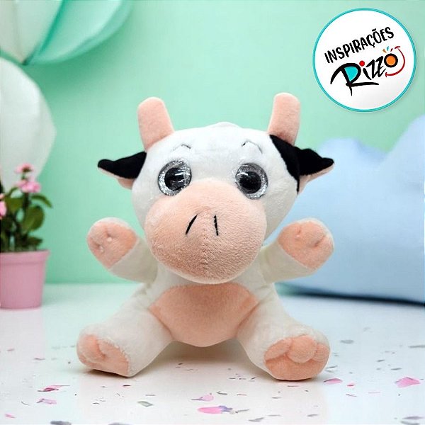 Vaca De Pelúcia - Branca e Rosa - 15,5cm - 1 unidade - Rizzo