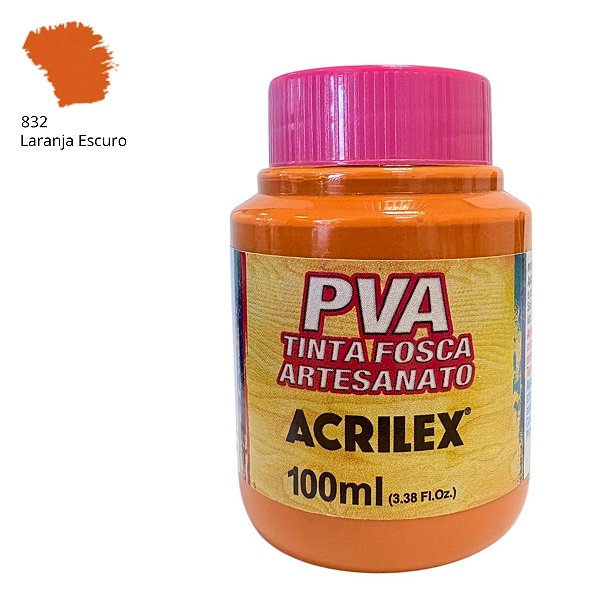 Tinta Fosca Artesanato PVA 100ml - Laranja Escuro - 1 unidade - Acrilex - Rizzo