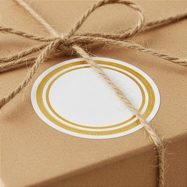 Adesivo Redondo Branco Borda Dourada - Ref.2381 - Hot Stamping - 3x3cm - 50 unidades - Stickr - Rizzo