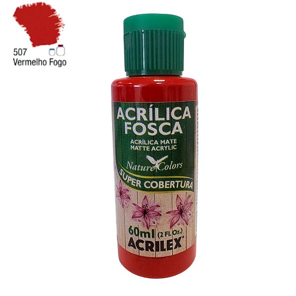 Tinta Acrílica Fosca 60ml - Vermelho Fogo - 1 unidade - Acrilex - Rizzo