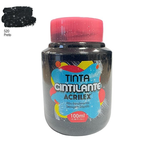 Tinta Cintilante Artesanato 100ml - Preto - 1 unidade - Acrilex - Rizzo