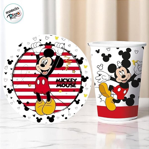 Kit Copo e Prato de Papel - Mickey Mouse - 16 Itens - 1 unidade - Disney - Rizzo
