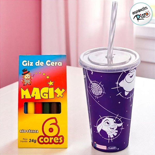 Kit Copo com Canudo e Giz - Wish Roxo - 1 unidade - Rizzo