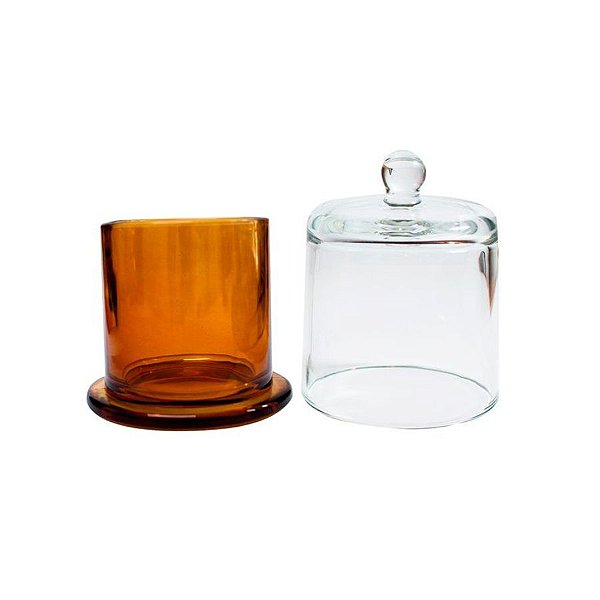Pote Com Tampa De Vidro Domus Para Vela Âmbar - 8x9cm - 210ml - 1 unidade - Rizzo