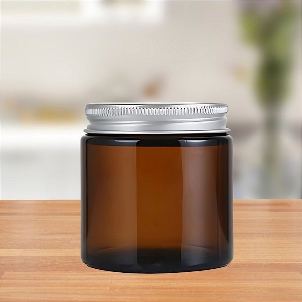 Pote de Vidro Âmbar com Tampa de Alumínio Prata - 100ml - 1 unidade - Rizzo