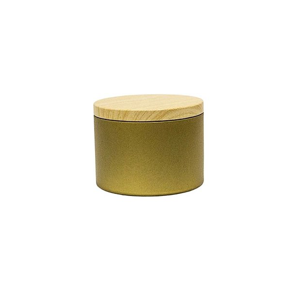 Lata de Metal com Tampa Estampa Madeira - Dourado - 120ml - 6x5cm - 1 unidade - Rizzo