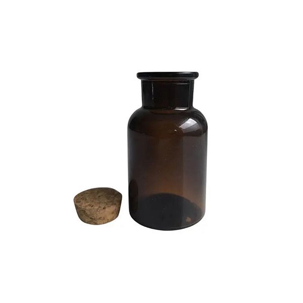 Frasco de Vidro Âmbar com Rolha de Cortiça - 250ml - 6,3x13,5cm - 1 unidade - Rizzo