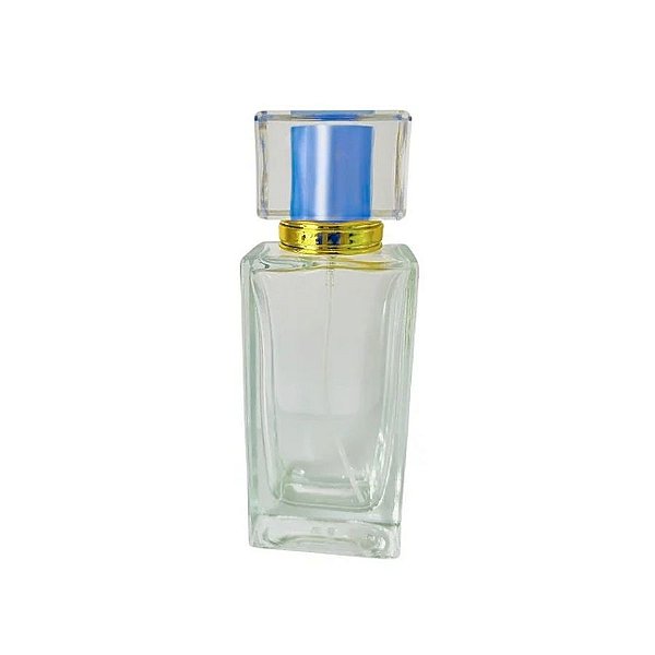 Frasco para Perfumaria de Vidro Retangular - Spray Dourado com Tampa Azul - 50 ml - 1 unidade - Rizzo