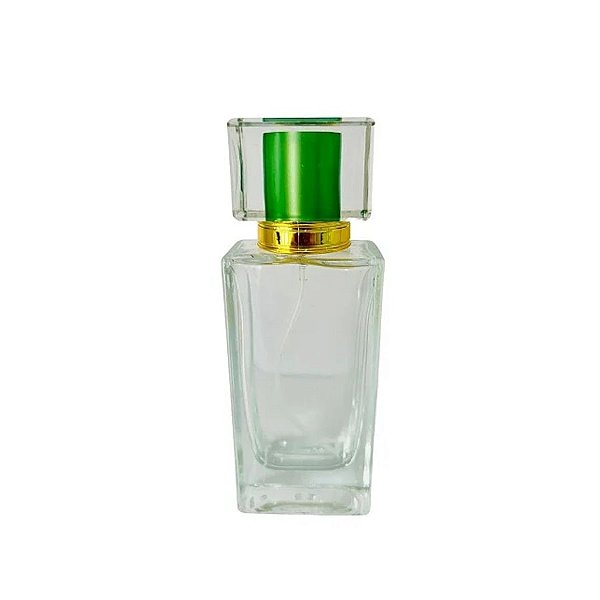 Frasco para Perfumaria de Vidro Retangular - Spray Dourado com Tampa Verde - 50 ml - 1 unidade - Rizzo