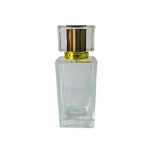 Frasco para Perfumaria de Vidro Retangular - Spray Dourado com Tampa Marrom - 50 ml - 1 unidade - Rizzo