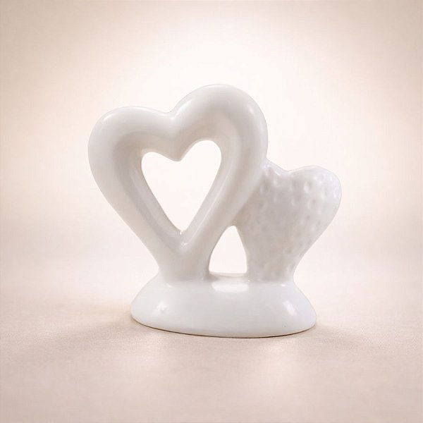 Coração Decorativo de Cerâmica - Branco - 8,7x7,8x4cm - 1 unidade - Rizzo