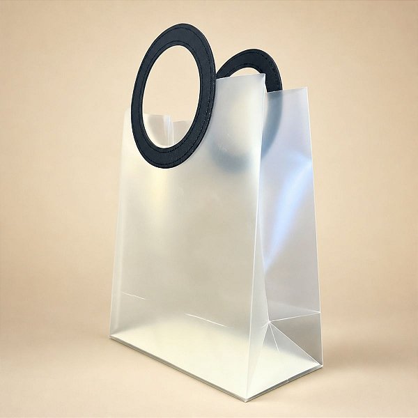 Sacola Transparente Fosca PVC com Alça Redonda de Couro Preto - 23x20x10cm - 1 unidades - Rizzo