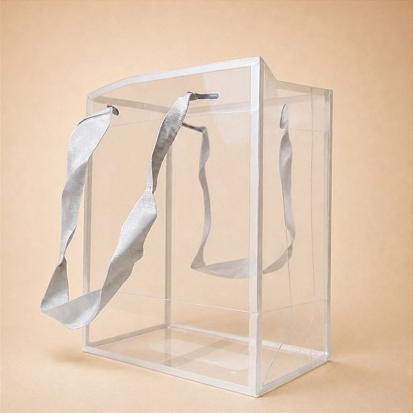 Sacola Transparente PVC Com Borda e Alça de Cordão Branco - 20x15x10cm - 10 unidades - Rizzo