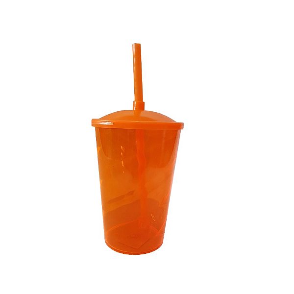 Copo Com Tampa e Canudo - Laranja - 400ml - 1 unidade - Rizzo