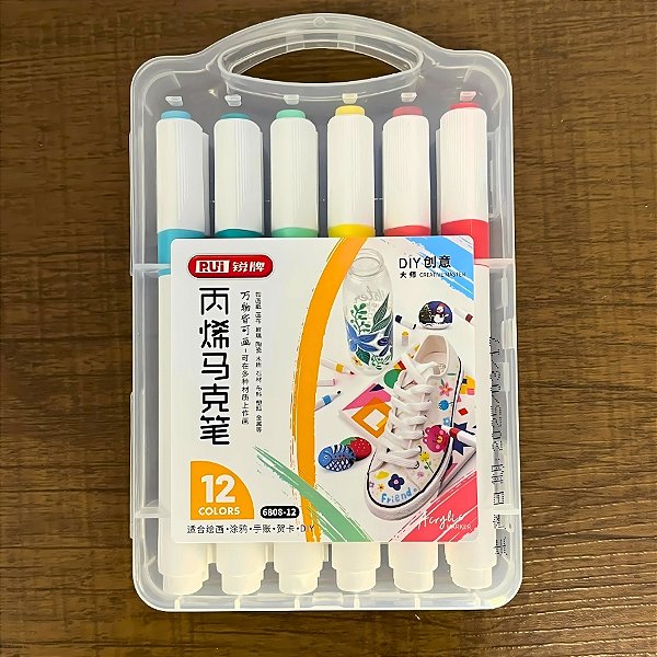 Marcador Acrílico Para Colorir - Blister 12 Cores - 13cm - 12 unidades - Rizzo